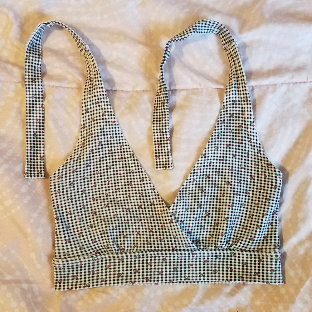 Vintage gingham and cherry halter top